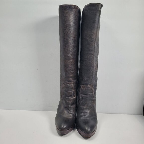 Frye Harlow Campus Women's Charcoal/Black High Heel Tall Boots 77343 US Size 6M - Picture 3 of 13